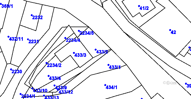 Parcela st. 433/2 v KÚ Vrbovec, Katastrální mapa