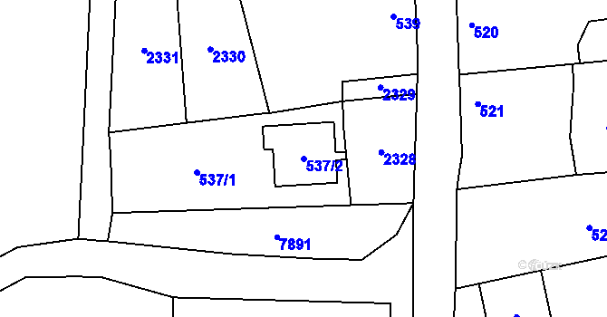 Parcela st. 537/2 v KÚ Vrbovec, Katastrální mapa
