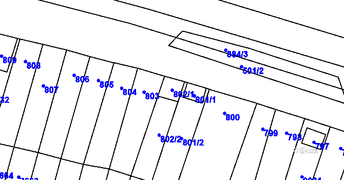 Parcela st. 802/1 v KÚ Vrbovec, Katastrální mapa