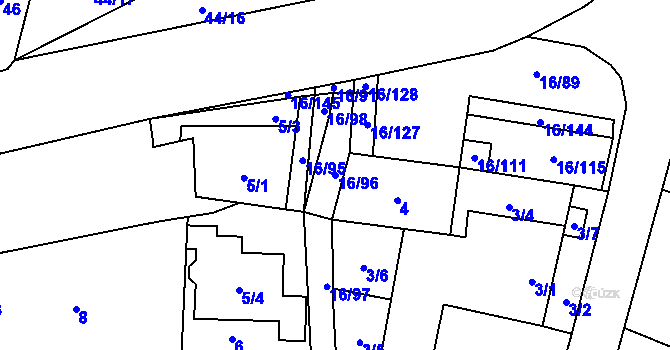 Parcela st. 16/96 v KÚ Vrbovec, Katastrální mapa