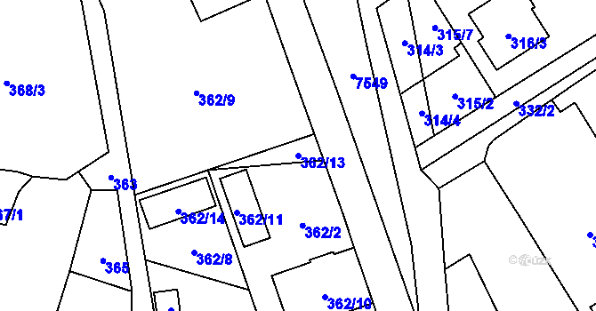 Parcela st. 362/13 v KÚ Vrbovec, Katastrální mapa
