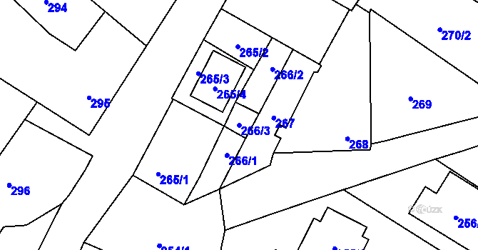 Parcela st. 266/3 v KÚ Vrbovec, Katastrální mapa