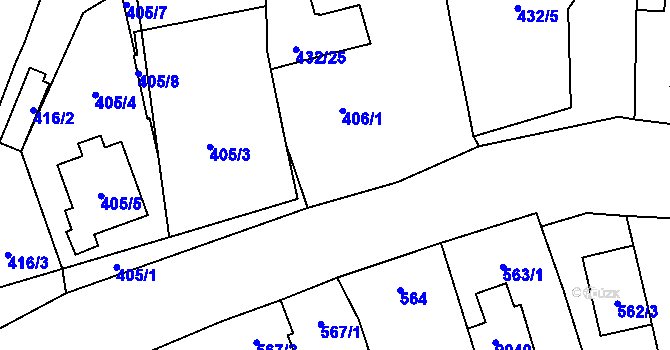 Parcela st. 406/2 v KÚ Vrbovec, Katastrální mapa