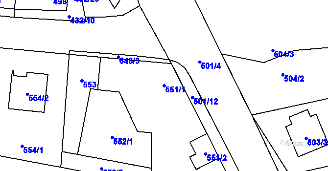 Parcela st. 551/1 v KÚ Vrbovec, Katastrální mapa