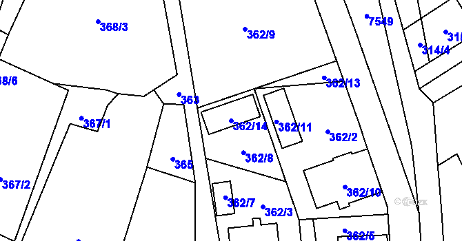 Parcela st. 362/14 v KÚ Vrbovec, Katastrální mapa