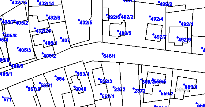 Parcela st. 646/1 v KÚ Vrbovec, Katastrální mapa