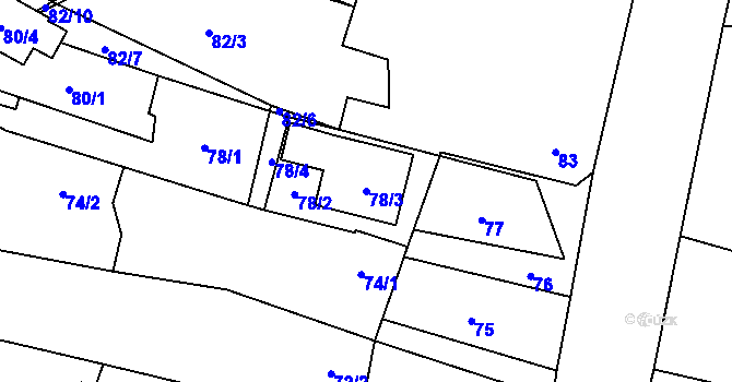 Parcela st. 78/3 v KÚ Vrbovec, Katastrální mapa