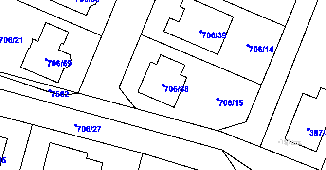 Parcela st. 706/88 v KÚ Vrbovec, Katastrální mapa