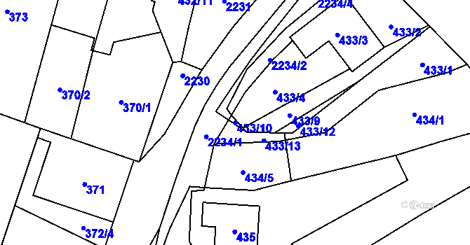 Parcela st. 433/10 v KÚ Vrbovec, Katastrální mapa