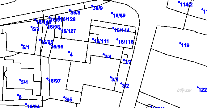 Parcela st. 3/4 v KÚ Vrbovec, Katastrální mapa