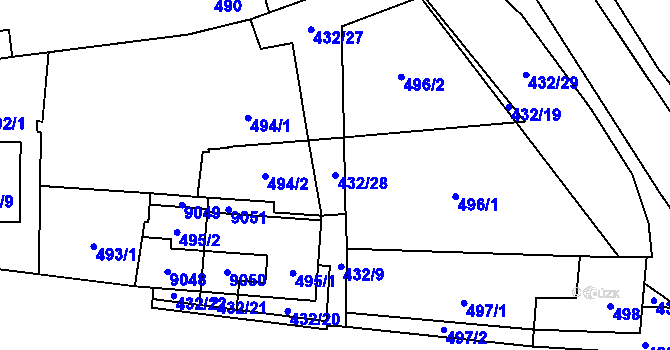 Parcela st. 432/28 v KÚ Vrbovec, Katastrální mapa