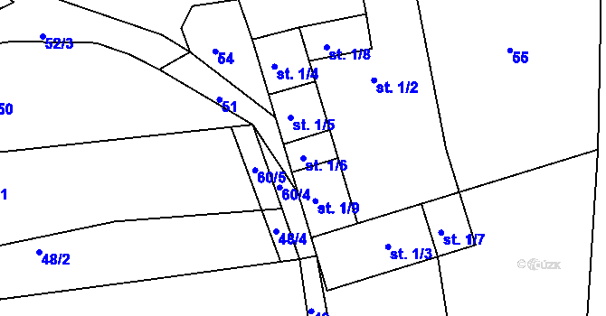 Parcela st. 1/6 v KÚ Držov, Katastrální mapa
