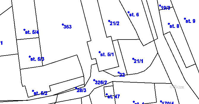 Parcela st. 5/1 v KÚ Držov, Katastrální mapa