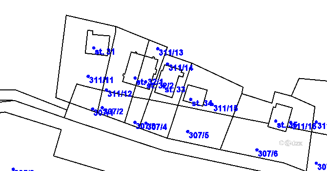 Parcela st. 33 v KÚ Držov, Katastrální mapa