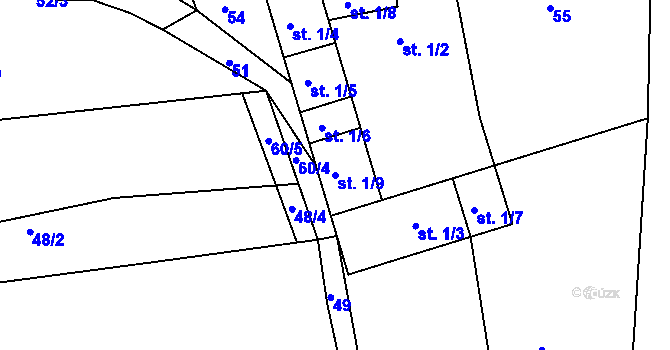 Parcela st. 1/9 v KÚ Držov, Katastrální mapa