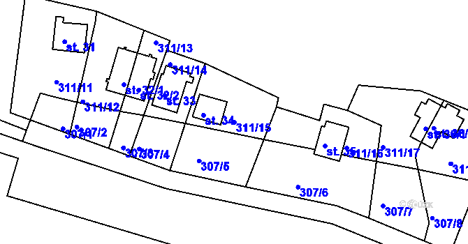 Parcela st. 311/15 v KÚ Držov, Katastrální mapa