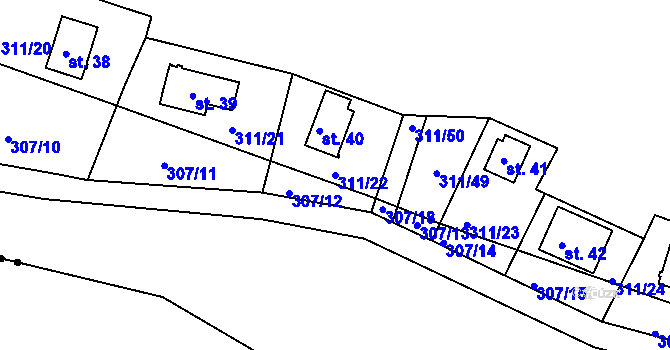Parcela st. 311/22 v KÚ Držov, Katastrální mapa