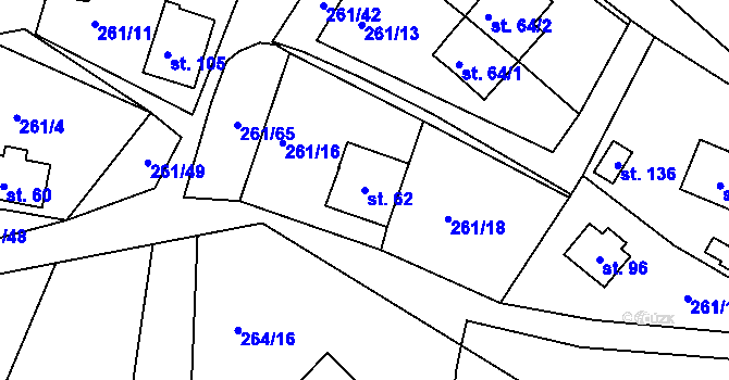 Parcela st. 62 v KÚ Vojníkov, Katastrální mapa