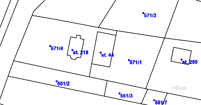 Parcela st. 44 v KÚ Vrcovice, Katastrální mapa