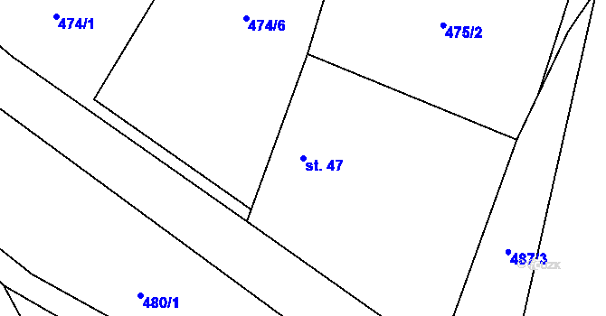 Parcela st. 47 v KÚ Vrcovice, Katastrální mapa