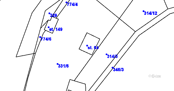 Parcela st. 64 v KÚ Vrcovice, Katastrální mapa