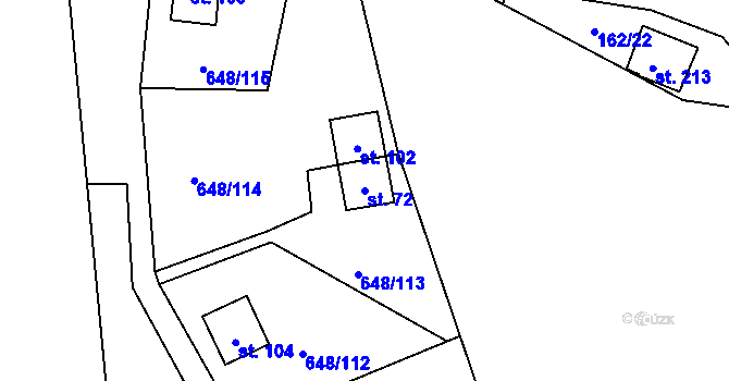 Parcela st. 72 v KÚ Vrcovice, Katastrální mapa