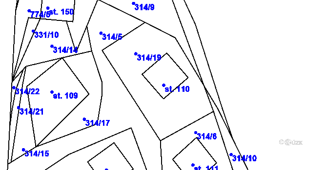 Parcela st. 110 v KÚ Vrcovice, Katastrální mapa