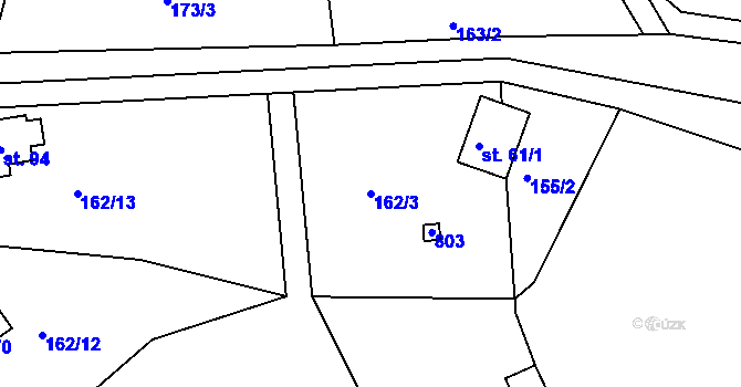 Parcela st. 162/3 v KÚ Vrcovice, Katastrální mapa