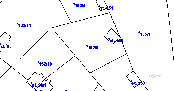 Parcela st. 162/5 v KÚ Vrcovice, Katastrální mapa