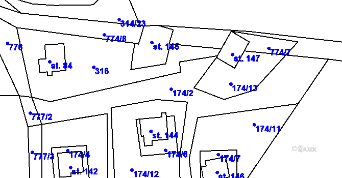 Parcela st. 174/2 v KÚ Vrcovice, Katastrální mapa
