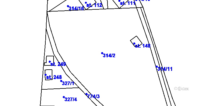 Parcela st. 314/2 v KÚ Vrcovice, Katastrální mapa