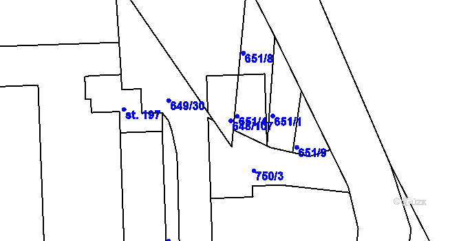 Parcela st. 648/107 v KÚ Vrcovice, Katastrální mapa