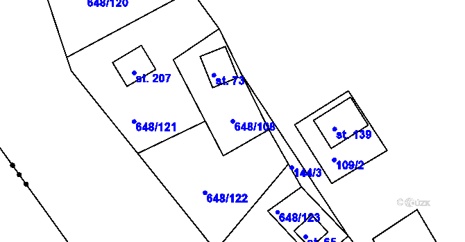 Parcela st. 648/108 v KÚ Vrcovice, Katastrální mapa