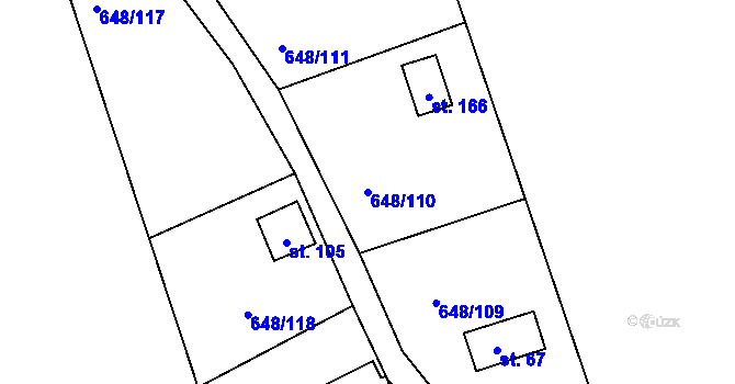 Parcela st. 648/110 v KÚ Vrcovice, Katastrální mapa