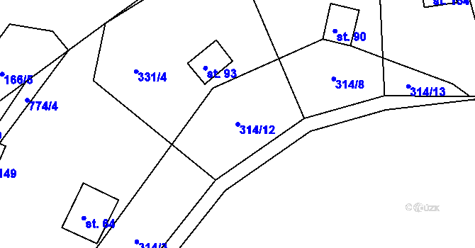 Parcela st. 314/12 v KÚ Vrcovice, Katastrální mapa