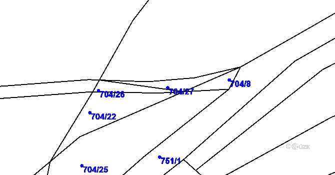 Parcela st. 704/27 v KÚ Vrcovice, Katastrální mapa