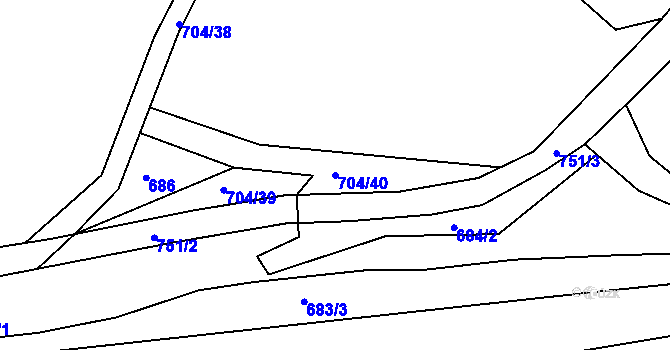 Parcela st. 704/40 v KÚ Vrcovice, Katastrální mapa