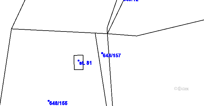 Parcela st. 648/157 v KÚ Vrcovice, Katastrální mapa
