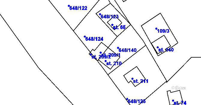 Parcela st. 209/1 v KÚ Vrcovice, Katastrální mapa