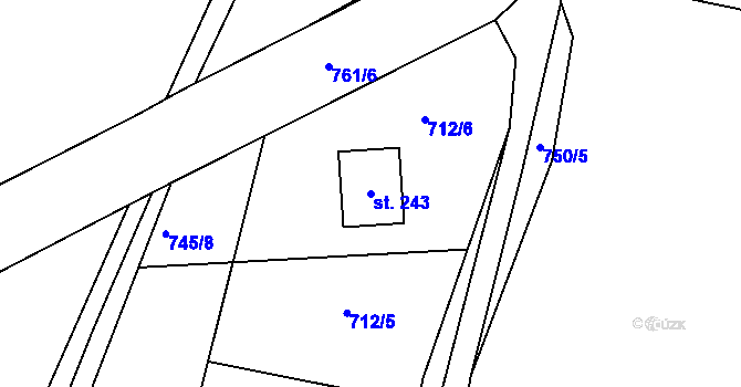 Parcela st. 243 v KÚ Vrcovice, Katastrální mapa