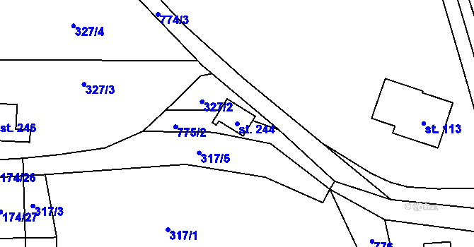 Parcela st. 244 v KÚ Vrcovice, Katastrální mapa