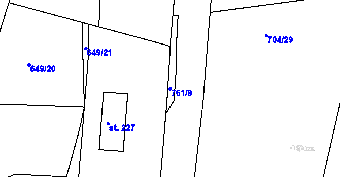 Parcela st. 761/9 v KÚ Vrcovice, Katastrální mapa