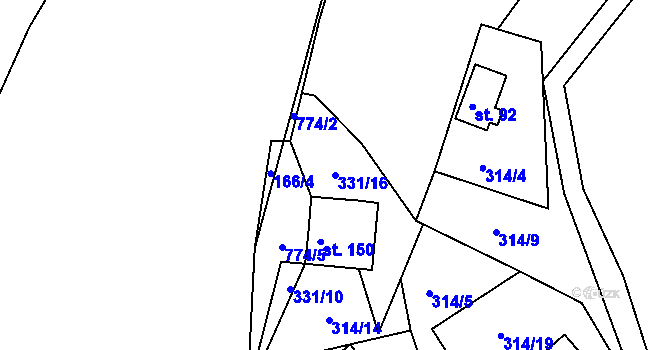 Parcela st. 331/16 v KÚ Vrcovice, Katastrální mapa