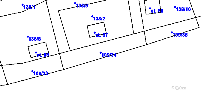 Parcela st. 109/34 v KÚ Vrcovice, Katastrální mapa