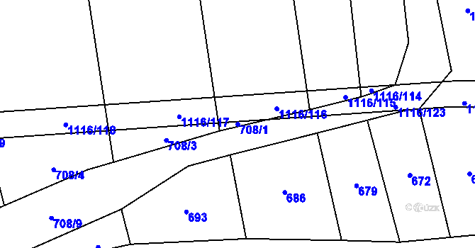 Parcela st. 708/1 v KÚ Sedliště nad Úslavou, Katastrální mapa