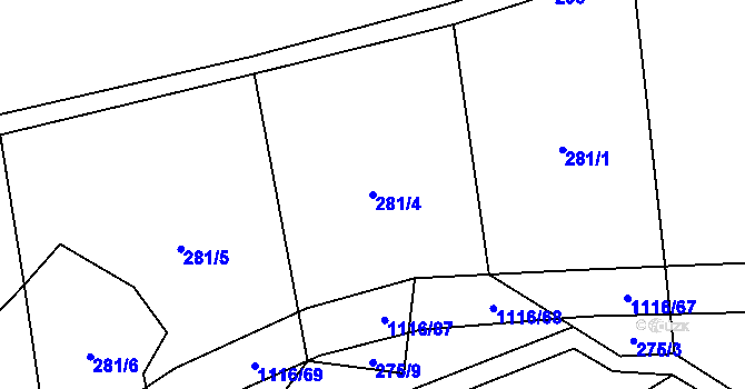 Parcela st. 281/4 v KÚ Sedliště nad Úslavou, Katastrální mapa