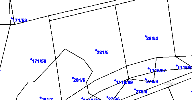 Parcela st. 281/5 v KÚ Sedliště nad Úslavou, Katastrální mapa