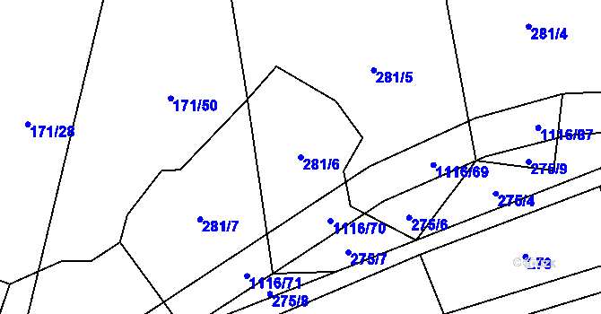 Parcela st. 281/6 v KÚ Sedliště nad Úslavou, Katastrální mapa