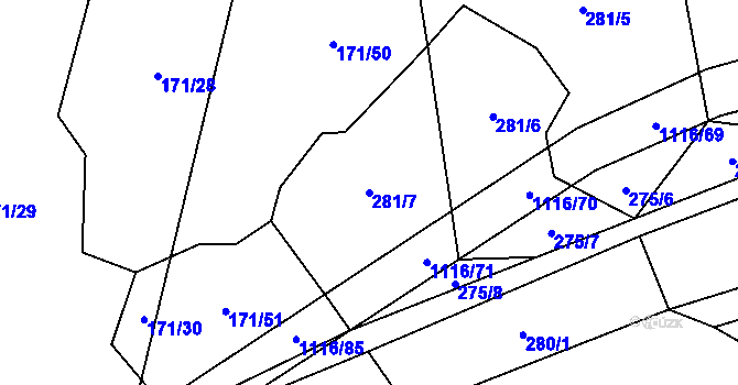 Parcela st. 281/7 v KÚ Sedliště nad Úslavou, Katastrální mapa