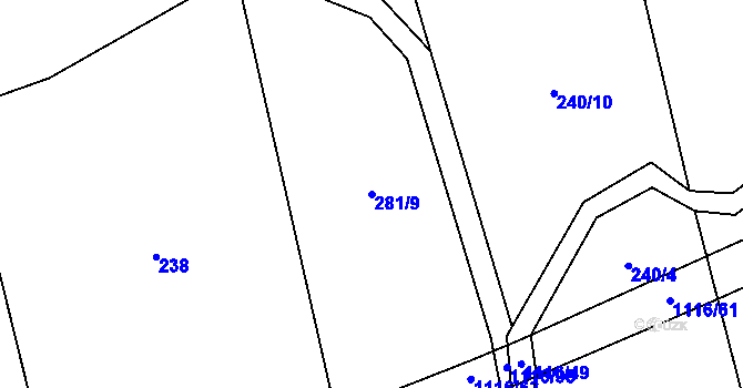 Parcela st. 281/9 v KÚ Sedliště nad Úslavou, Katastrální mapa